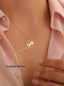 1pc Customizable Personalized Clover Necklace, Lucky Clover Necklace, Women's Necklace, Initials Custom, Custom Necklace, Women's Jewelry, Creative Necklace, Lucky Gift, Birthday/Christmas Gift, Valentine's Day Gift, Personalized Gift - Multicolor - View 3