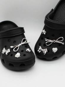 8件套银色奢华丝带蝴蝶结鞋饰，适用于镂空鞋带、心形星星鞋饰，DIY配件，适合女士凉鞋、拖鞋、沙滩包等。 - Ribbon Bow-Knot - 查看 3