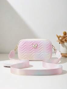 1 pieza Conjunto de bolso bandolera y monedero con patrón floral ondulado para niñas, 2 piezas de moda, color degradado aleatorio, adecuado para varias ocasiones - M2182 - Ver 6