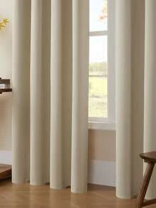 1件窗帘，穿孔窗帘，遮光窗帘，户外遮光窗帘，家用遮光窗帘，厨房窗帘，房间装饰窗帘，户外装饰窗帘，窗户装饰窗帘，黑色窗帘，白色窗帘，隔热窗帘，纯色现代涤纶混纺窗帘，适用于卧室、客厅、阳台 - 米色 - 查看 2