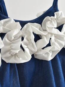 2pcs/Set Fashionable Denim Style Sleeveless Top Paired With Navy Wide Leg Pants, Casual Outfit For Teens - Navy Blue - View 5