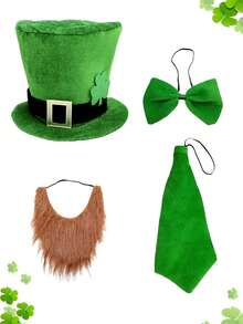 St. Patrick's Day Party Costume Set, Includes Hat, Bow Tie, Tie, Fake Mustache, Suitable For Men And Women, St. Patrick's Day Role-Playing Costume, St. Patrick's Day Party Supplies, Party Gift - Multicolor - View 6