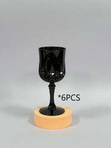 1/3/6 pièces Verres à vin/flûtes à champagne en plastique vintage réutilisables avec texture diamant, convient pour les fêtes et les mariages, tasses à jus, lavage au lave-vaisselle - Noir - Voir 9