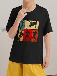 Boys & Teens Casual Printed Crew Neck Short Sleeve T-Shirt, Summer Top - Black - View 2