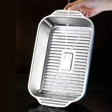 1个带盖不锈钢烤盘，双面耐热手柄，条纹不粘涂层。适用于烘焙甜点、海鲜菜肴和烤鱼。是商业厨房的理想之选，可用于烘焙、蒸煮、烧烤、烤制和糕点制作。 - 彩色 - 查看 7