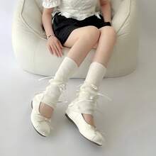 Wearing Fashionable Items With Layered Socks, Lazy Style, Sweet Socks, Spring And Autumn Styles, Ballet Style Calf Sleeves, Middle Tube, Stacked Socks For Women - Hồng - Xem 2