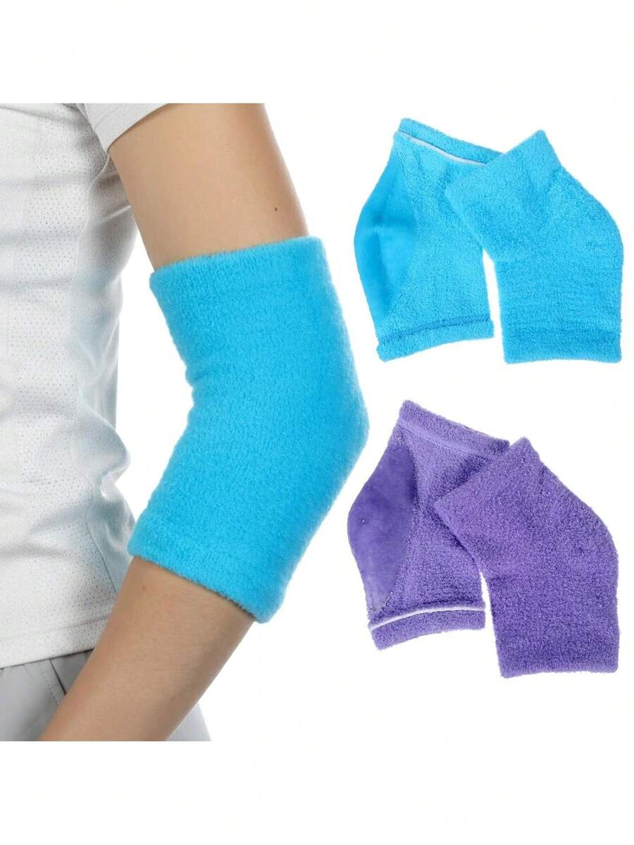 2pcs/1pair Dry Elbow Care, Elbow Care Beauty Gel Moisturizing, Elderly Elbow Care, Suitable For Wet Chapped Dry Skin Care, Covering Heel Socks, Elbow Sleeves, Blue And Purple - Multicolor - View 1