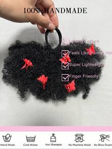 2 Pcs 4-Inch Kids Afro Kinky Curly Hair Ponytail Extensions With Mini Butterfly Clips And Black Elastic Bands, Synthetic Fiber - Natural Black - View 4