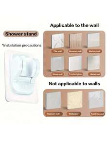 White Wall Mounted Shower Head Holder, No Drill Bathroom Shower Bracket, Shower Head Fixing Hanger, Suction Cup Base - White - View 10