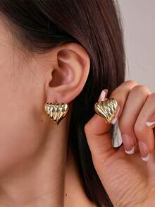 2/8件套对称花瓣蝴蝶结心形耳钉套装，镀金，适合日常佩戴，可作为礼物送给家人、朋友和她 - 金黃色 - 查看 5