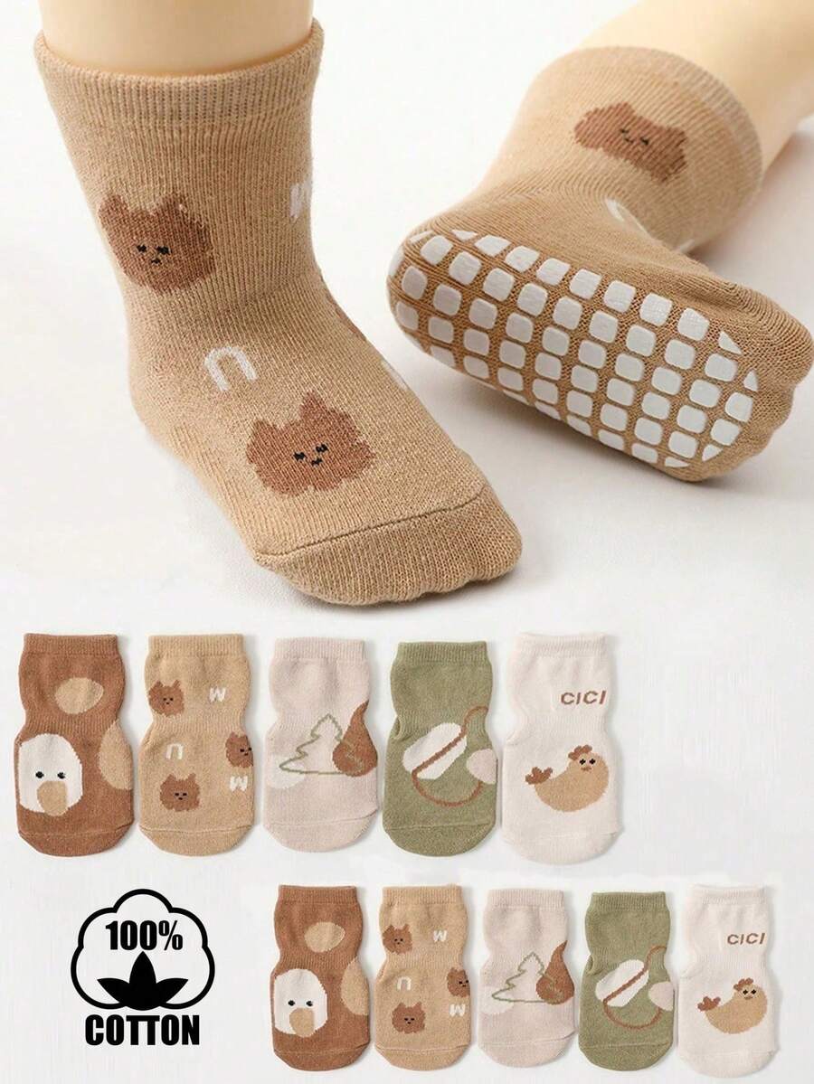 10 đôi tất cotton chống trơn trượt cho trẻ sơ sinh, tất đi trong nhà cho trẻ em và trẻ nhỏ với đế silicon chống trượt. - Nhiều màu - Xem 1