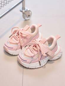 Kids Mesh Chunky Sneakers, Hook And Loop Closure, Breathable, & Cute, Versatile For Daily Wear - Pink - View 1