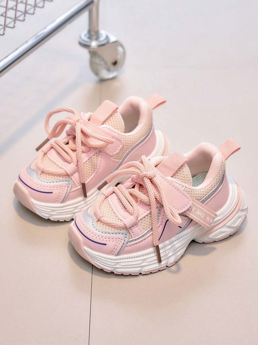 Kids Mesh Chunky Sneakers, Hook And Loop Closure, Breathable, & Cute, Versatile For Daily Wear - Pink - View 1