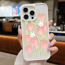 High-Quality Macaron Acrylic Magnetic Phone Case,Magical Pink Tulips with Adorable White Rabbits Magnetic Charging Phonecase Handy Case, Handy Cover For  11 12 13 14 15 16 17 17 Air 17 Pro 17 Pro Max Shock Resistant Protective Case - Gris - Ver 6