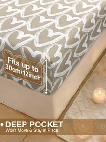 蓬松柔软2/3件套床笠套装，包含床笠、床垫保护套，防皱透气，深口袋设计，抗起球，弹力十足，静音防滑，适用于各种尺寸的床，家居宿舍卧室装饰，可机洗，亲肤舒适，四季皆宜，易于打理，现代简约风格，心形印花 - 彩色 - 查看 5