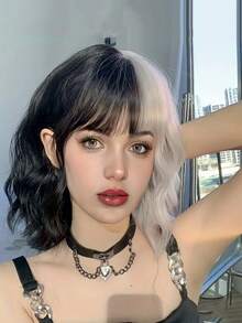 1 件装 / 女士时尚黑白阴阳卷发假发，中长款，非常适合各种节日服装角色扮演。