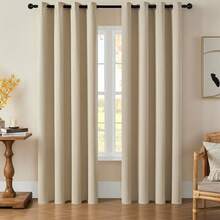 1件窗帘，穿孔窗帘，遮光窗帘，户外遮光窗帘，家用遮光窗帘，厨房窗帘，房间装饰窗帘，户外装饰窗帘，窗户装饰窗帘，黑色窗帘，白色窗帘，隔热窗帘，纯色现代涤纶混纺窗帘，适用于卧室、客厅、阳台 - 米色 - 查看 8