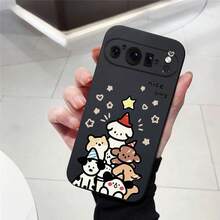クリスマス子犬の柄の Pixel 9 9Pro Xl 8 8A 8Pro 7 7A 7Pro 6 6A 6Pro電話でケース ブラックフロスト耐衝撃性落下防止保護カバーシェル - ブラック - チェックする 6