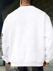 Men's Casual Commuter Los Angeles H Letter Print Crew Neck Long Sleeve Loose Sweatshirt, Spring/Autumn