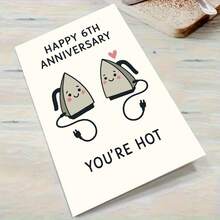 “1张可爱周年纪念贺卡，带信封（11厘米 x 16厘米 x 4.33英寸 x 6.29英寸） - 熨斗情侣图案，完美表达对六周年纪念日的奇思妙想，贺卡|六周年纪念“你很火辣”熨斗情侣卡|纸质贺卡” - 彩色 - 查看 8