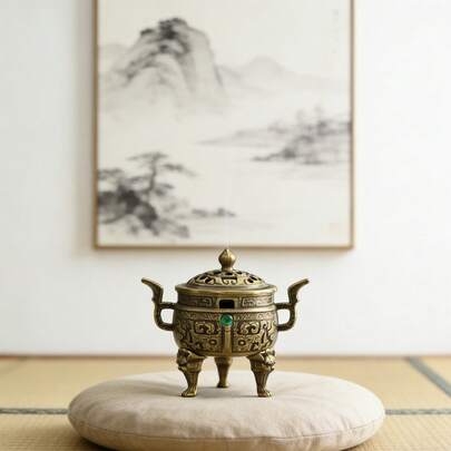 Chinese Copper Alloy Gourd Fan, Dragon & Phoenix Incense Burner, Pipa-Shaped Incense Burner, Small Auspicious Cloud Incense, Goose Pear Incense, Sandalwood Incense