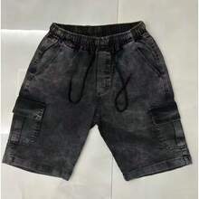 Men's Stonewashed Graphite Cargo Denim Shorts With 6 Pockets – Streetwear - 深灰色 - 查看 6