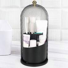 Toothbrush Holders With Sliding Lid, Rotating 3 Slots Bathroom Organizer Countertop, Tooth Brush Toothpaste Holder Bathroom Counter Stand Caddy Vanity Brushes Holder Black - 黑色 - 查看 1