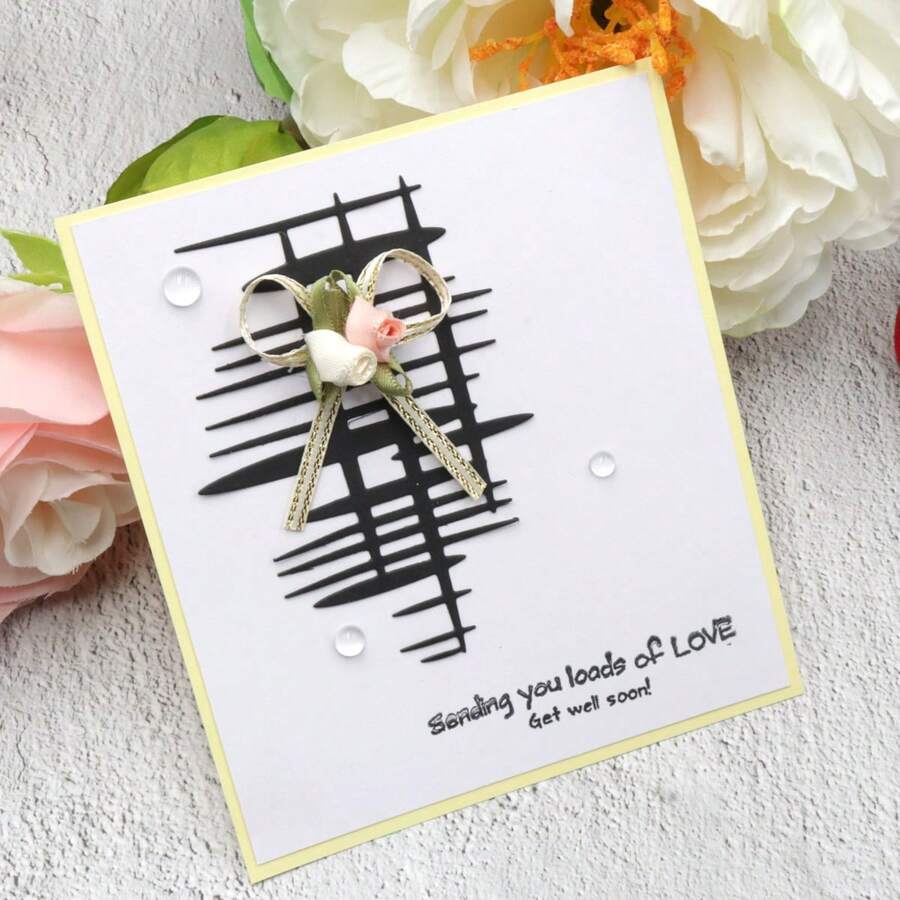 1pc Asymmetrical Grid Line Metal Cutting Mold, Line Background DIY Scrapbooking Embossing Mold Template, Greeting Card Making Template, Suitable For Album And Card Making, Handmade Card Tool - Silver - View 1