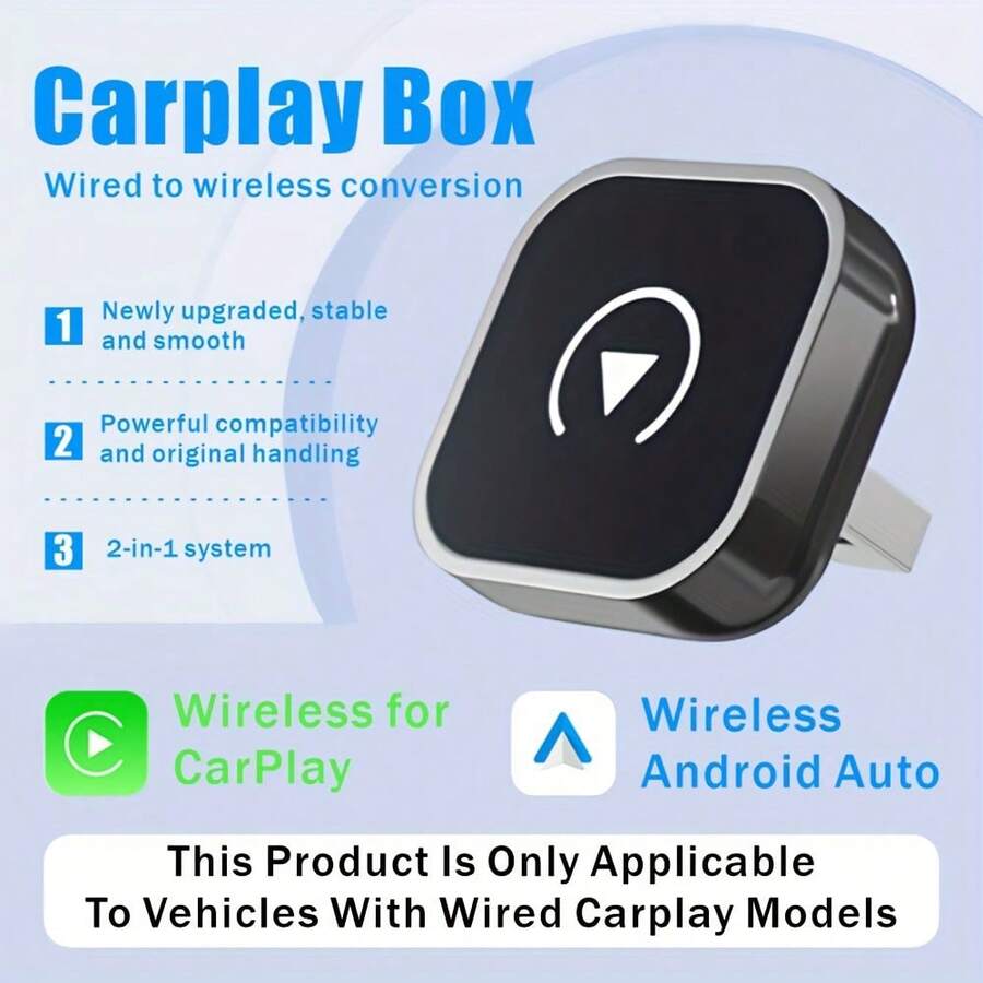 2-In-1 Wireless CarPlay&Android Auto Adapter Plug & Play CarPlay Dongle Converter, Fast Auto-Connect, No Delay, Compact Design Compatible With IPhone & Android With USB/USB-C Port, Wireless Carplay For Android, Car Audio Upgrade, Modern Car Accessory, Highquality Audio, Without Battery