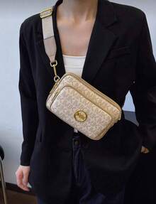 2025 New Style Fashion Classic Versatile Solid Color PU Waterproof Fabric Diamond Shape Design Retro Fashion Metal Animal Logo Design Shoulder Bag Square Bag Letter Pattern Decoration Design Crossbody Bag Suitable For Shopping. , Animal Print Women's Bag , New Year - Màu be - Xem 4