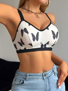 1pc Women's Butterfly Print Comfortable Wireless Bra - White - View 4