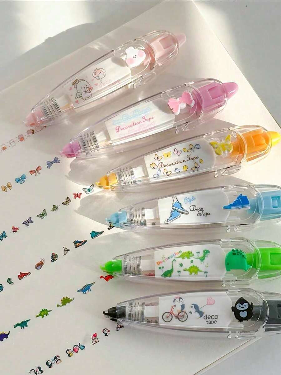 可補充平價蕾絲裝飾膠帶筆，日韓風可愛修正膠帶筆，繪畫日記 DIY 貼紙膠帶筆，開學季適用 - 彩色 - 查看 1