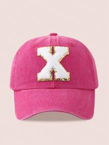 1顶男女通用26字母水洗棒球帽，遮阳帽，适合户外活动和日常佩戴，防紫外线 - 金標-玫紅水洗帽 - 查看 33