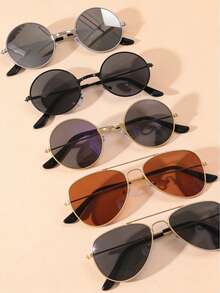 5 Pairs Retro Round Metal Frame Children's Sunglasses, Suitable For Daily Wear, Travel And Beach - Multicolor - View 3