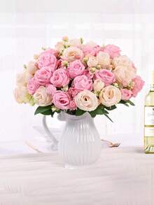 Artificial Rose, Silk Flower Bouquet Decor, Suitable For Home, Office, Party And Wedding Decoration (Red)