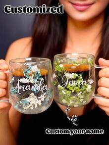 1/2pcs Customized Minimalist Luxury Double-Layer Insulated Quality Glass Coffee Cup, Transparent, With Portable Handle, Suitable For Cappuccino, Latte, Tea, Hot & Cold Beverages, Ideal For Easter, Christmas, Birthday Parties - Multicolor - View 3