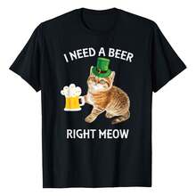 Funny Irish Beer Cat St Patricks Day Drinking With Hat T-Shirt - màu đen - Xem 1