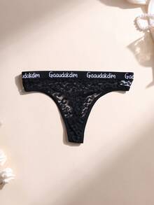 6 PCS Women's Sexy Lace Thong Low Waist Seamless Panties Letter Belt Briefs Comfortable And Breathable Lingerie Underwear - Multicolor - View 7