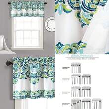 Decor Clara Cortinas con estampado de damasco cachemira, estilo bohemio, de oscurecimiento de la habitación, juego de panel para la sala, el comedor, la recámara (par), Moderno, , Panel Pair 84" x 52", 1(45.7An x 132.1Al cm (1 Paneles) Azul & Verde) - Multicolor - Ver 1