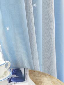 1pc Hollow Star Double Layer Voile Curtain, Top Grommet Curtain With Cute Perforated Star Design, Sheer Curtain For Bedroom, Living Room, Themed Room And Holiday Party Decor - 藍色 - 查看 5