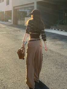 Y6Y 2025新款秋冬棕色条纹Polo针织衫，撞色长袖套头衫，女士