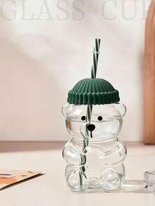 2026新款迷你小熊造型玻璃杯，蜂蜜熊吸管杯，配绿色杯盖和吸管，透明可爱小熊造型饮水杯，萌趣玻璃杯，适合居家办公使用，可作礼物、阅读杯、节日礼物、趣味饮具，经久耐用，适合开学季使用 - 彩色 - 查看 3