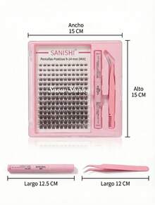 Kit DIY de extensión de pestañas en racimos 9-14 mm MIX con efecto natural y acabado artesanal, diseñado para maquillaje de ojos en casa de forma práctica y sencilla. Set completo de pestañas postizas tipo clúster fabricadas con fibra sintética de alta calidad, suaves, ligeras y cómodas para uso diario. Incluye variedad de longitudes para crear diseños personalizados, logrando pestañas visualmente densas, curvadas y bien definidas. Ofrece múltiples opciones de rizo C, CC, D, D+, DD y CURL, ideales para adaptar el estilo a diferentes formas de ojo y preferencias de maquillaje. El set integra herramientas DIY esenciales como pluma de doble punta BOND + SEAL para fijar y sellar, además de pinzas ergonómicas para una aplicación precisa. Ideal para principiantes y usuarias con experiencia que buscan autonomía, control y versatilidad en su rutina de maquillaje de pestañas. - Negro - Ver 6