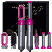 Modelador de Ar Quente e Secador de Cabelo 5 em 1 - Escova Iônica Destacável | Acabamento Volumoso, Ferro de Ondular e Alisador | Presente Perfeito para o Dia das Mães, Halloween e Natal (Branco Dourado/Cinza Vermelho)