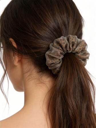 1pc Leopard Print Large Scrunchie 10cm/3.93in, Elegant Chiffon Hair Tie For Women, High-End Ponytail, Bun Holder Hair Accessory ,Hair Elastics ,Hair Rubber Bands ,Hair Rope ,Elastic Hair Tie