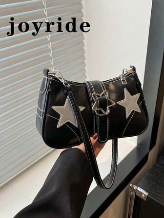 Y2K Casual Crossbody Bag For Women, Decor With Stars, Belt, Clips, Adjustable & Detachable Strap, Shoulder Bag, Large Capacity, Retro, Suitable For Work & Commute, 2000s Fashion Style Bag For Women