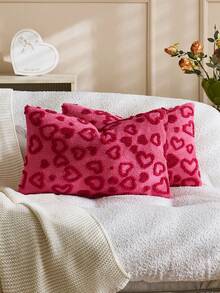 1 chiếc vỏ gối trang trí hình trái tim bằng vải nhung mềm mại, mặt trước bằng vải jacquard, mặt sau bằng vải lông cừu, vỏ gối vuông, vỏ gối trang trí nhà cửa dịp lễ, chất liệu nhung mềm mại, trang trí hiện đại cho ghế sofa, phòng ngủ. - Màu Hồng Tươi - Xem 5