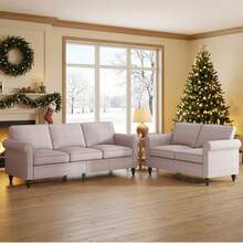 Puremind 3-Piece Sectional Sofa Set, Linen Upholstery, Modern Nailhead Trim, Living Room Furniture - Beige - View 12