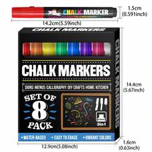 8色三合一可水洗粉笔笔，适用于黑板、玻璃、海报、标牌等，7毫米粗笔尖，超大号玻璃笔，液体粉笔笔，适合女性、儿童、青少年、男孩、女孩的艺术用品，可作为圣诞礼物