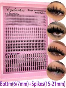 16 Rows Natural Lower Lashes (6-7mm) + Spiky Lashes (15-21mm) Individual Eyelash Extensions Pre-Made Lash Clusters Lightweight Lash Extensions Makeup Accessories - Black - View 1